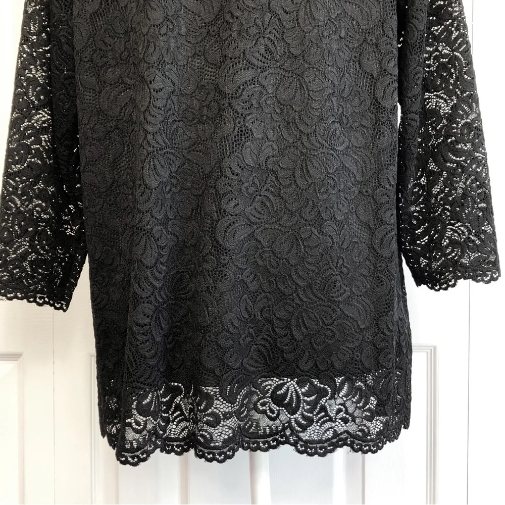 Roaman's Elegant Black Lace Sheer 3/4 Sleeve Scalloped Blouse Top 18/20